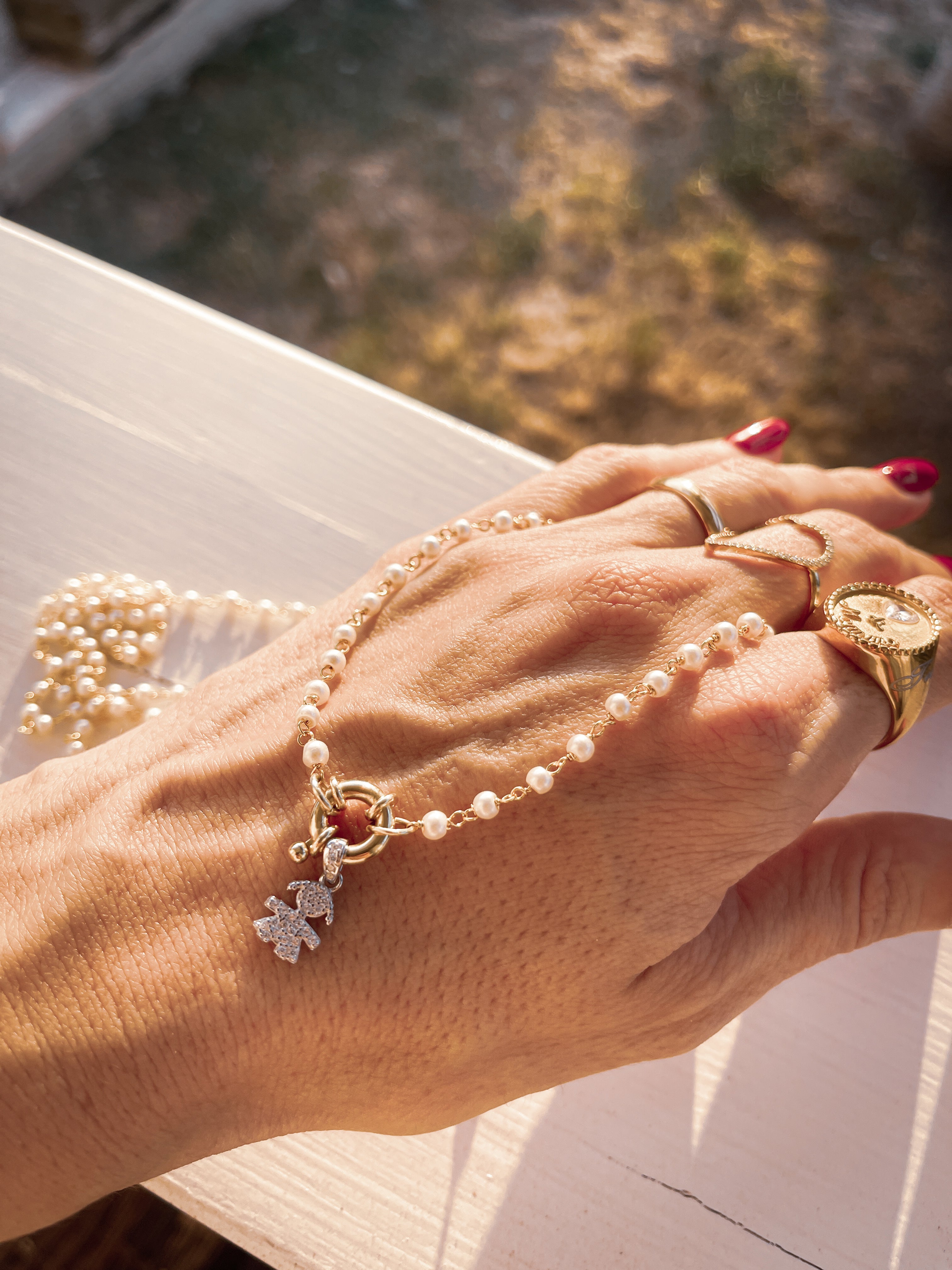 Collana Bebè di Zirconi con Perline e Moschettone Apribile