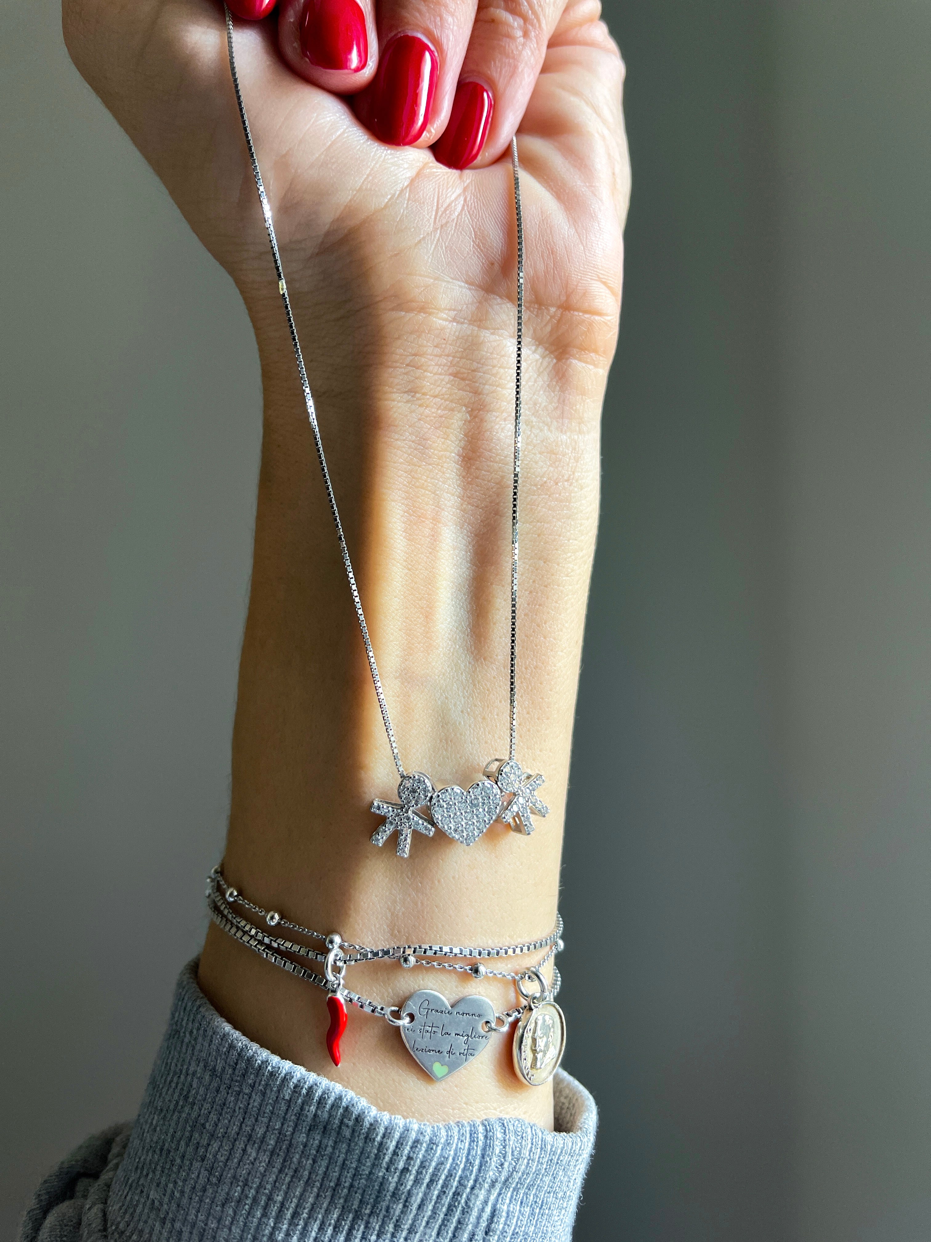 Collana Bebe di Zirconi Passanti con Cuore Pavè