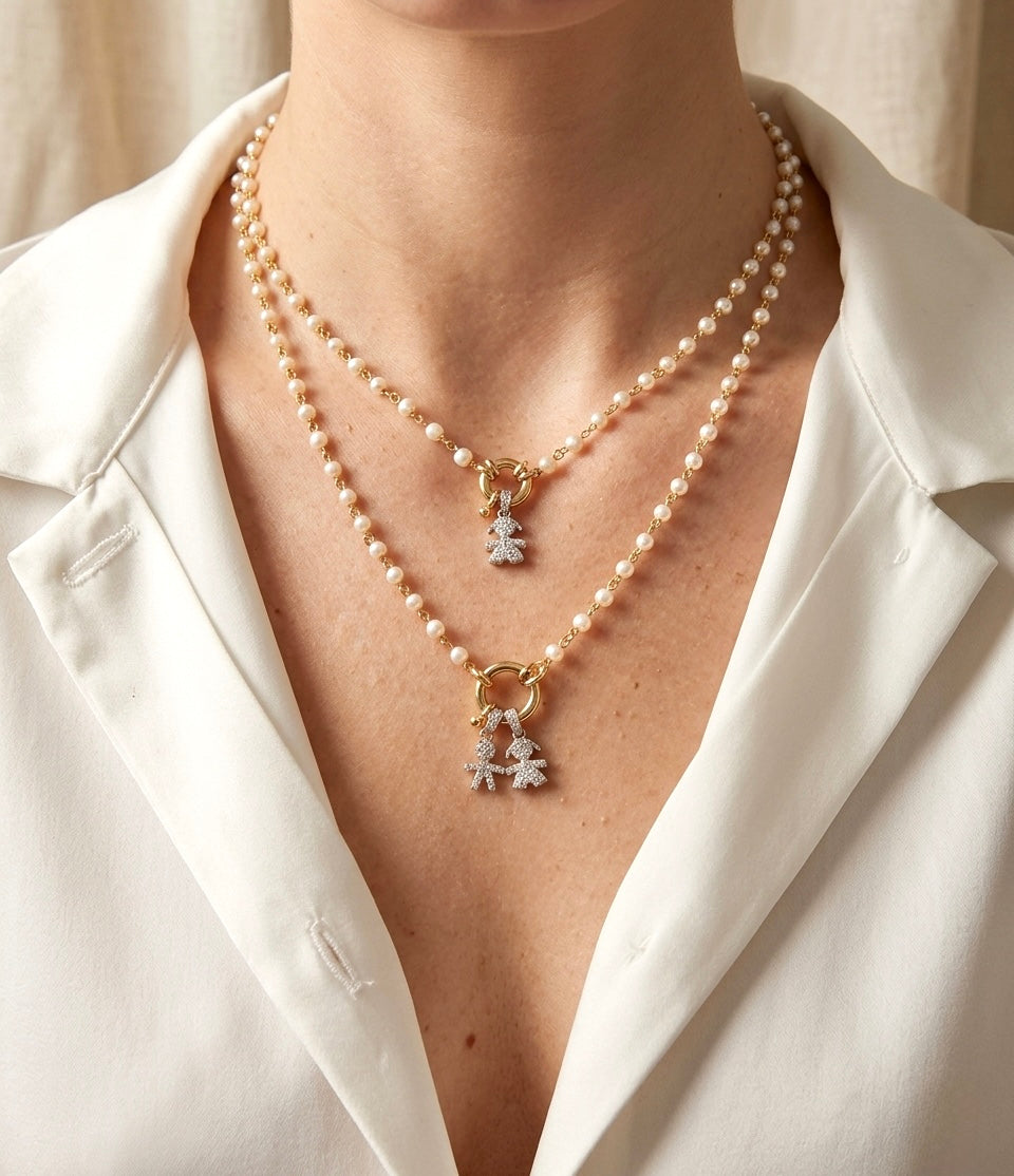 Collana Bebè di Zirconi con Perline e Moschettone Apribile