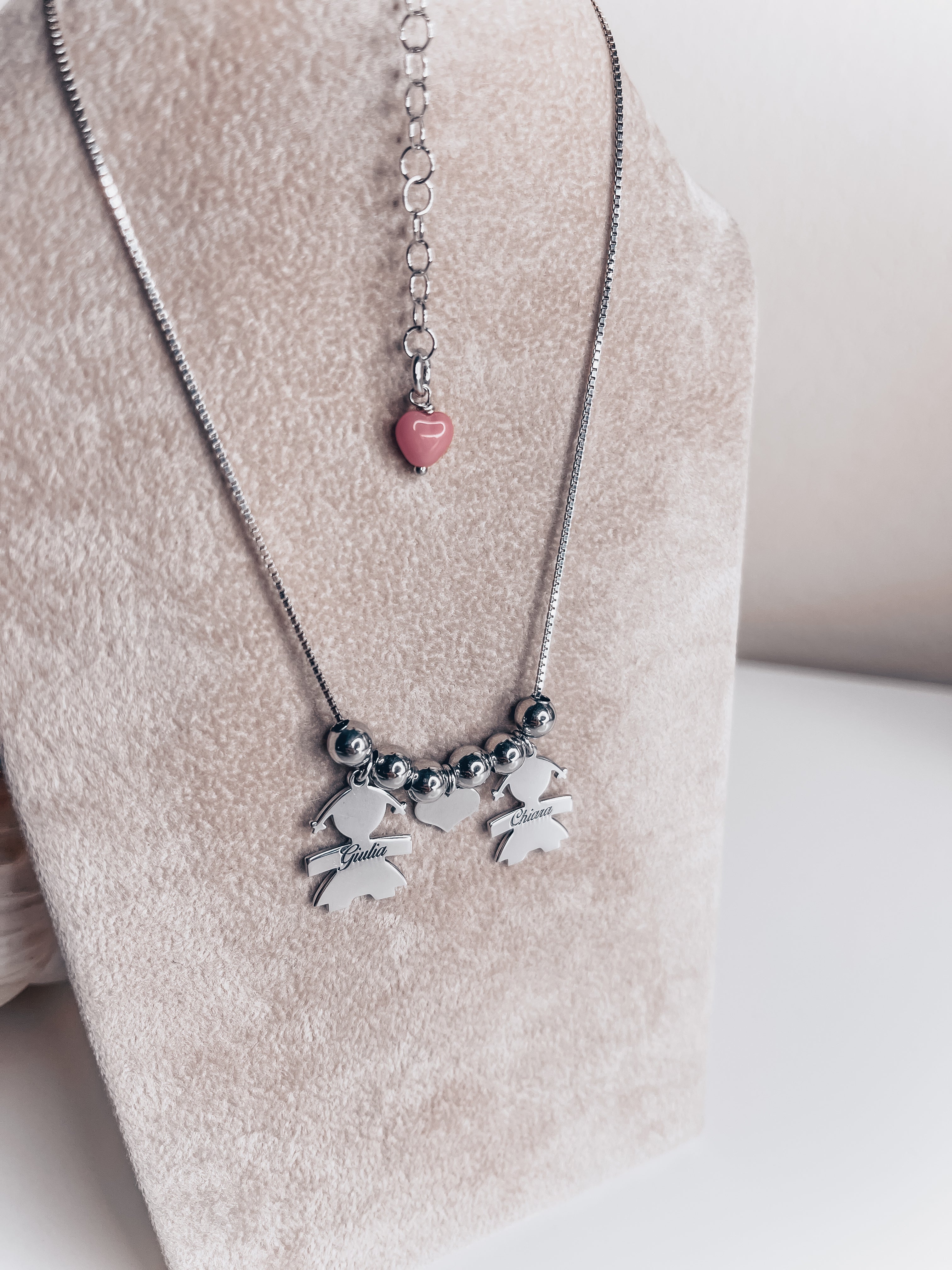 Collana Bebè Personalizzata con Cuore Liscio o Pavè