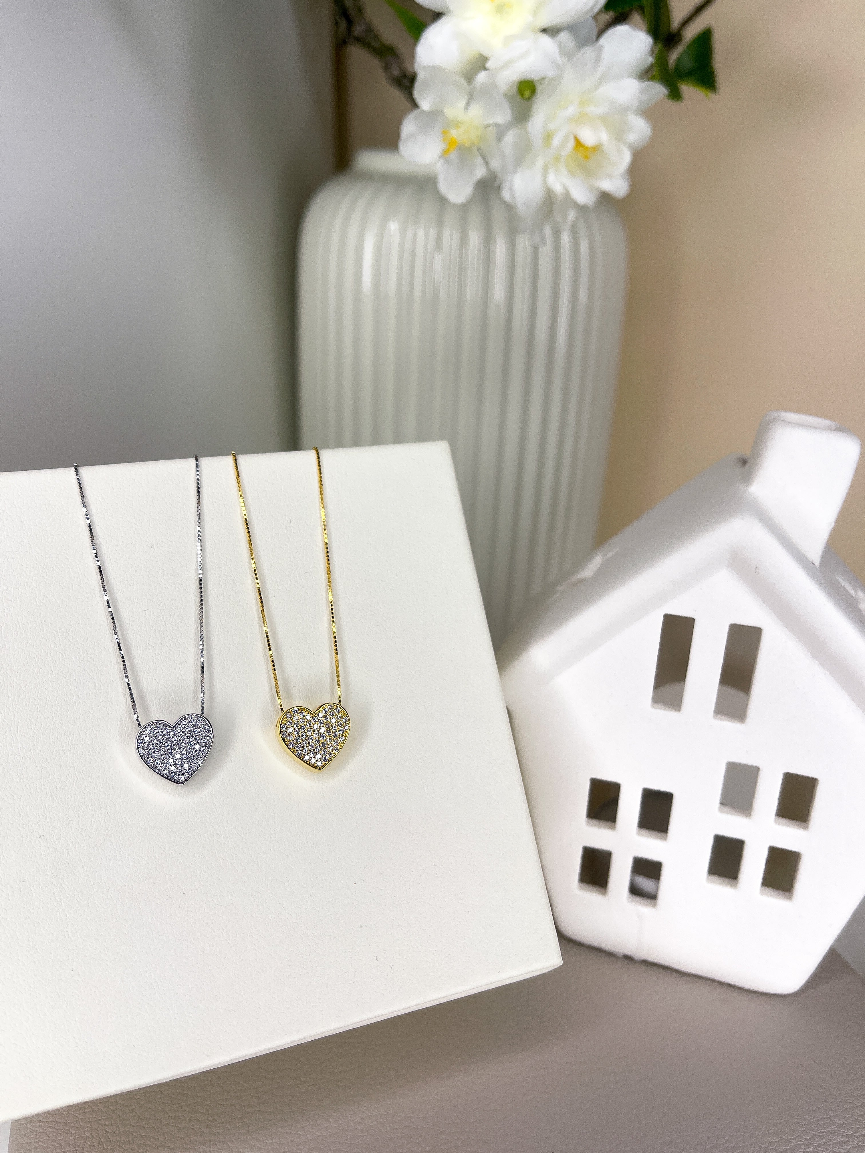 Collana con Cuore Pavè di Zirconi Passante