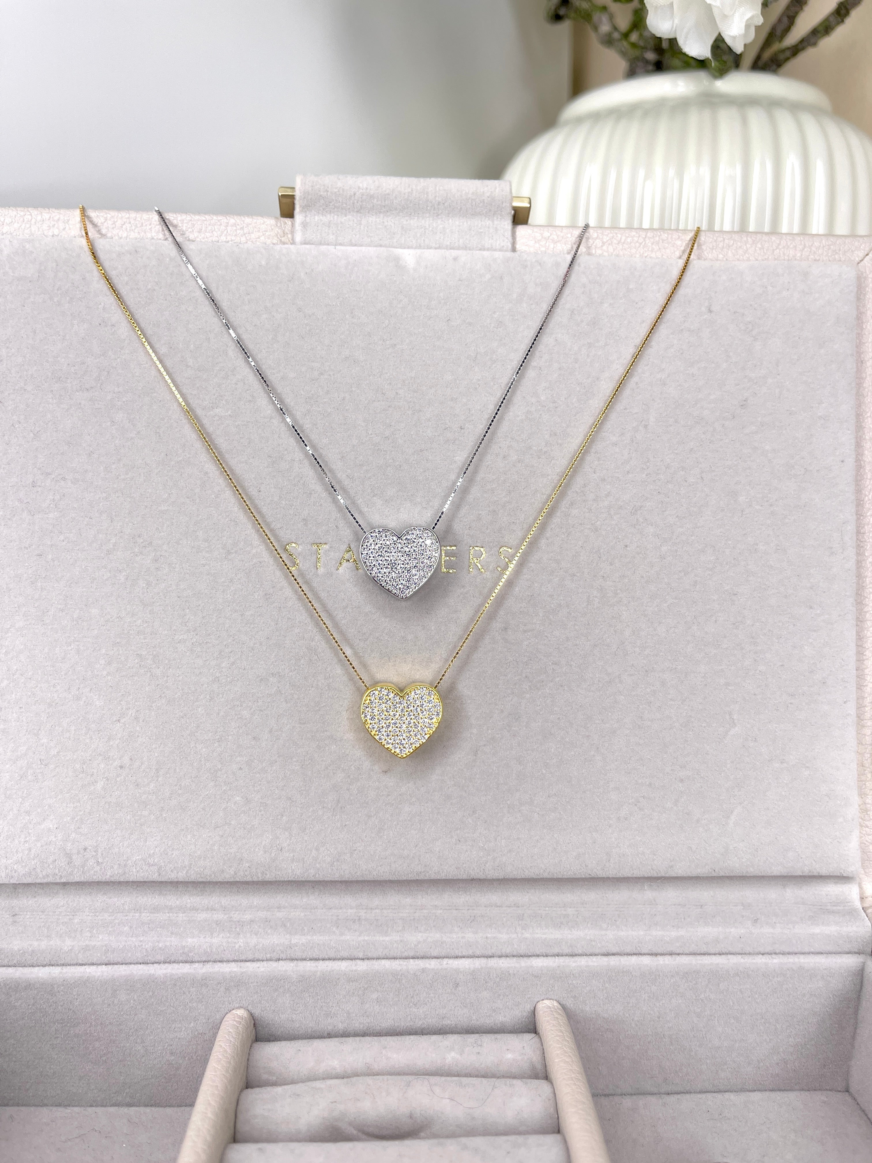 Collana con Cuore Pavè di Zirconi Passante