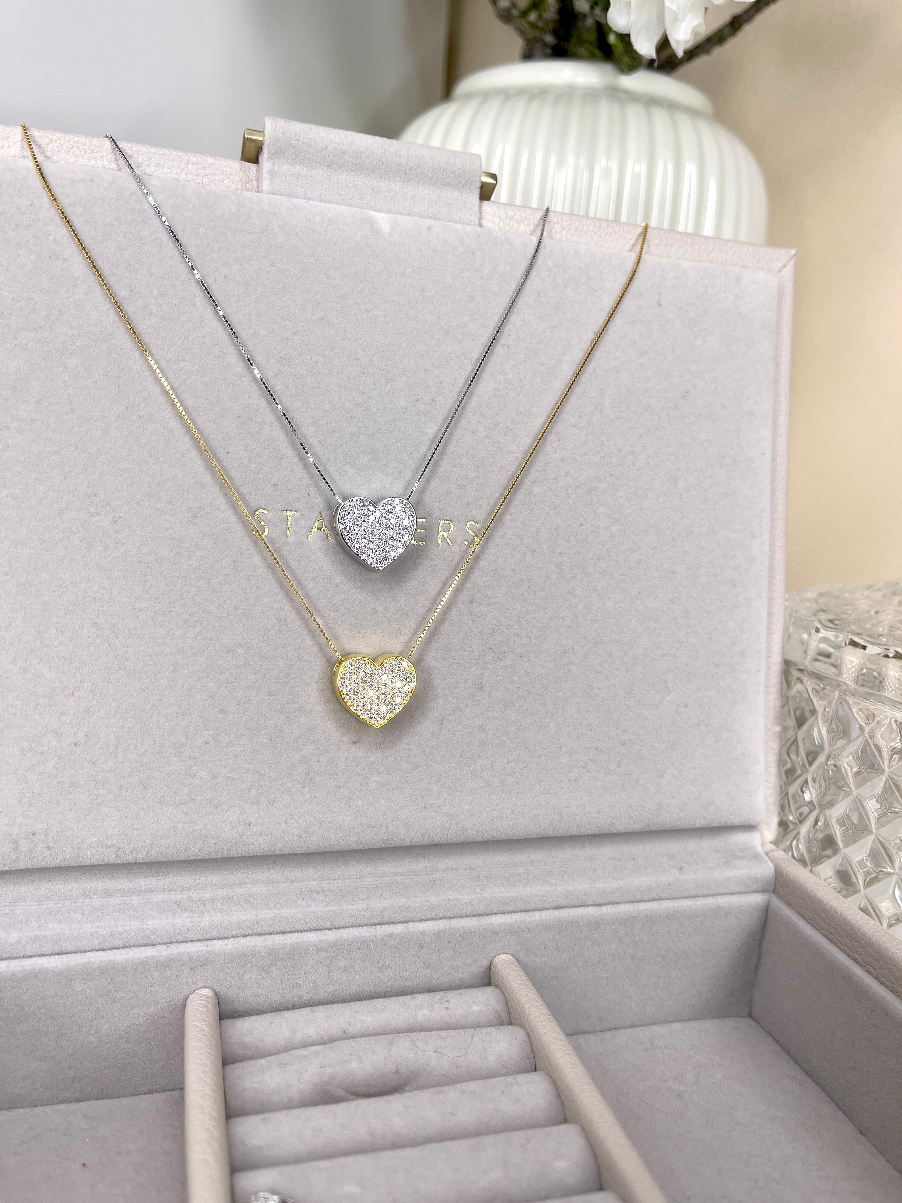Collana con Cuore Pavè di Zirconi Passante