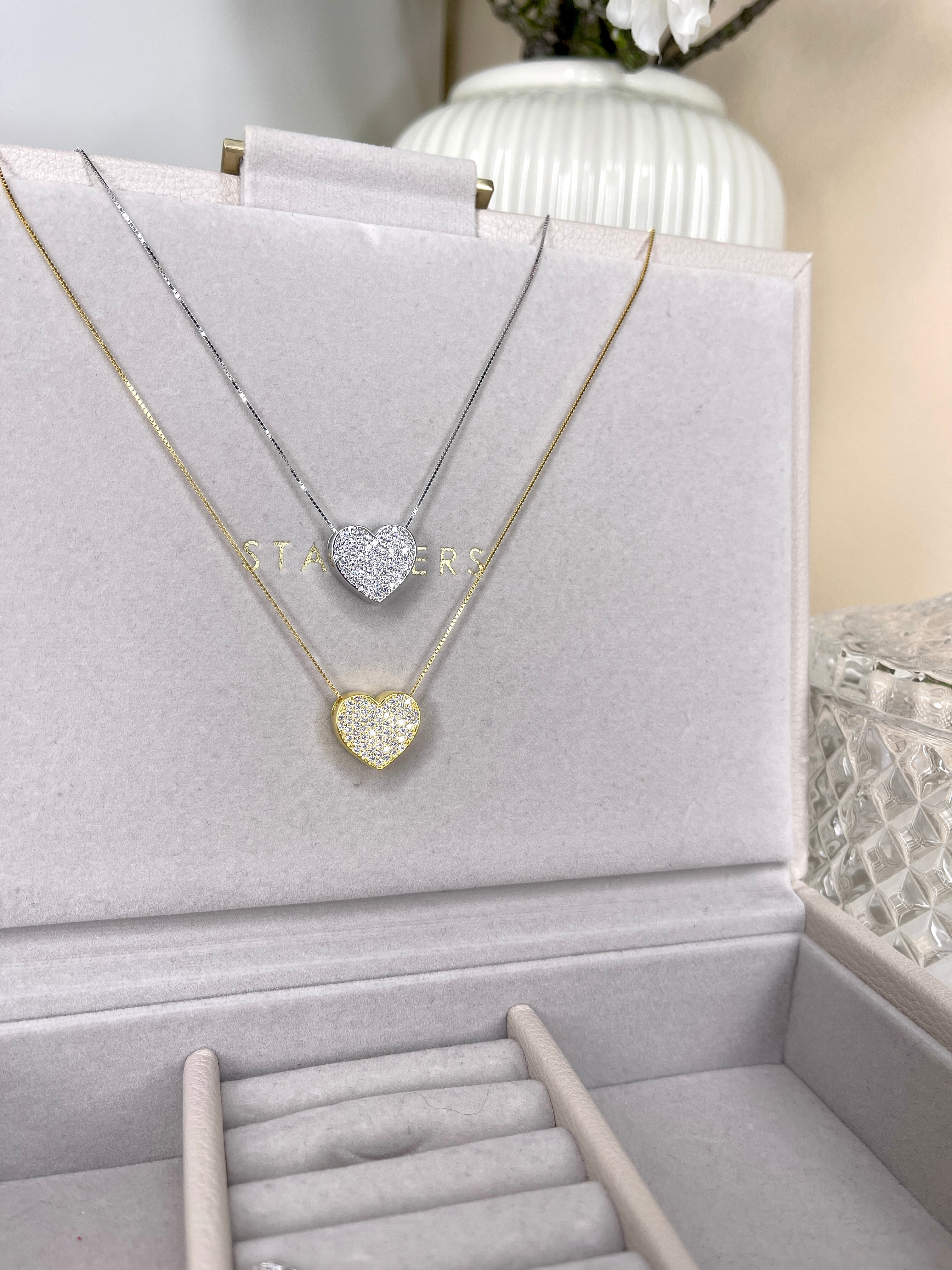 Collana con Cuore Pavè di Zirconi Passante