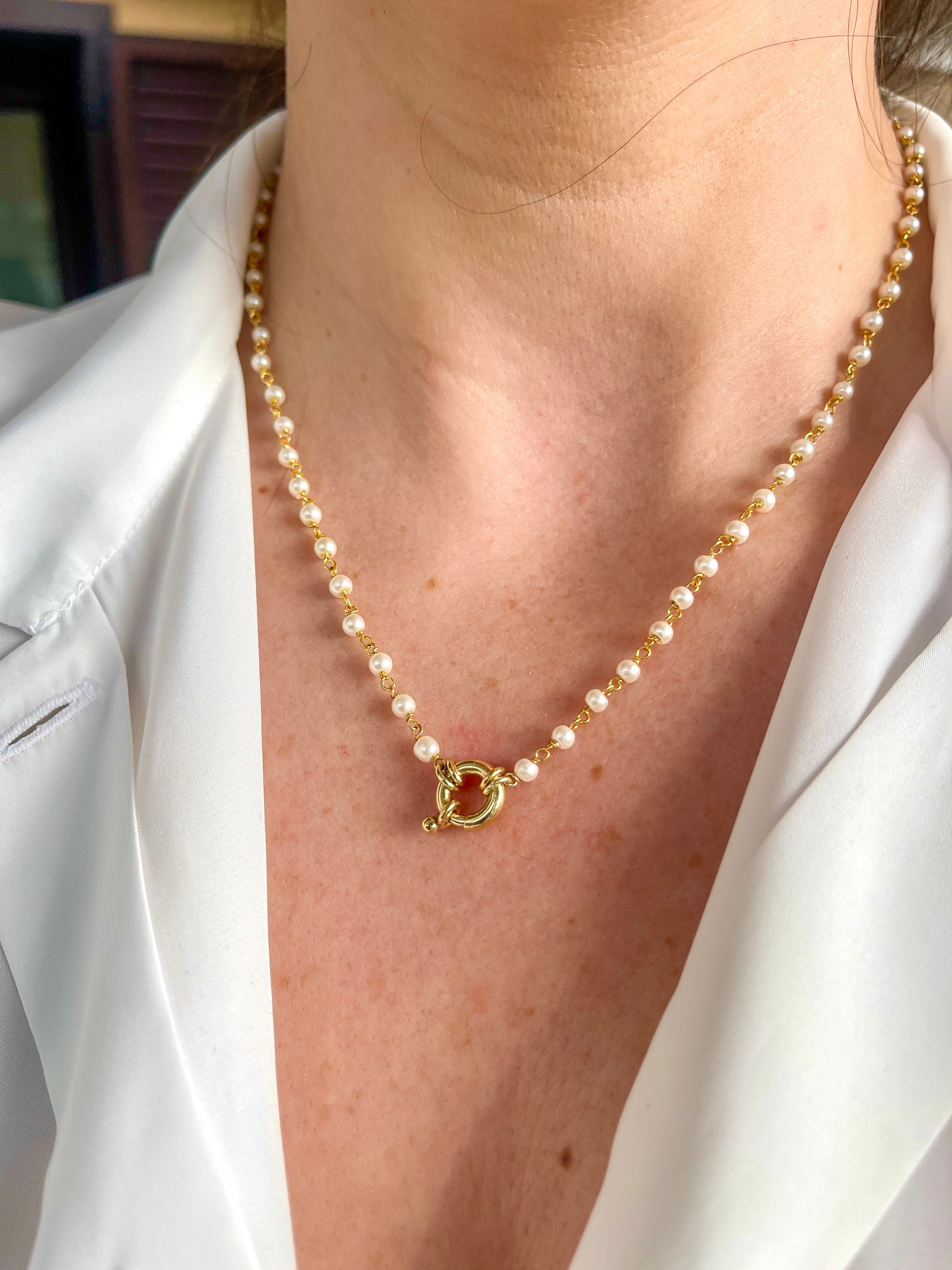 Collana con Perle e Moschettone Apribile