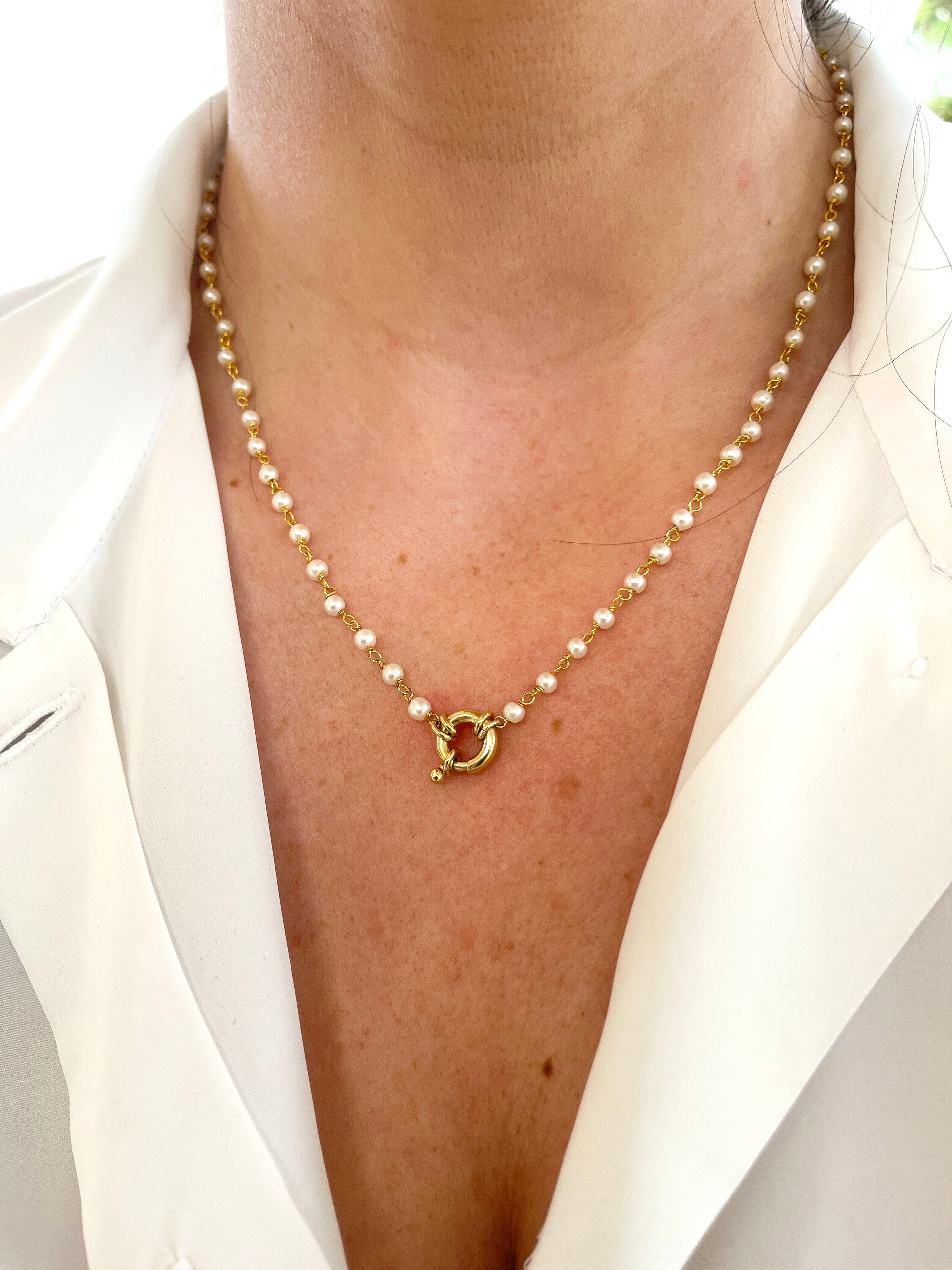 Collana con Perle e Moschettone Apribile