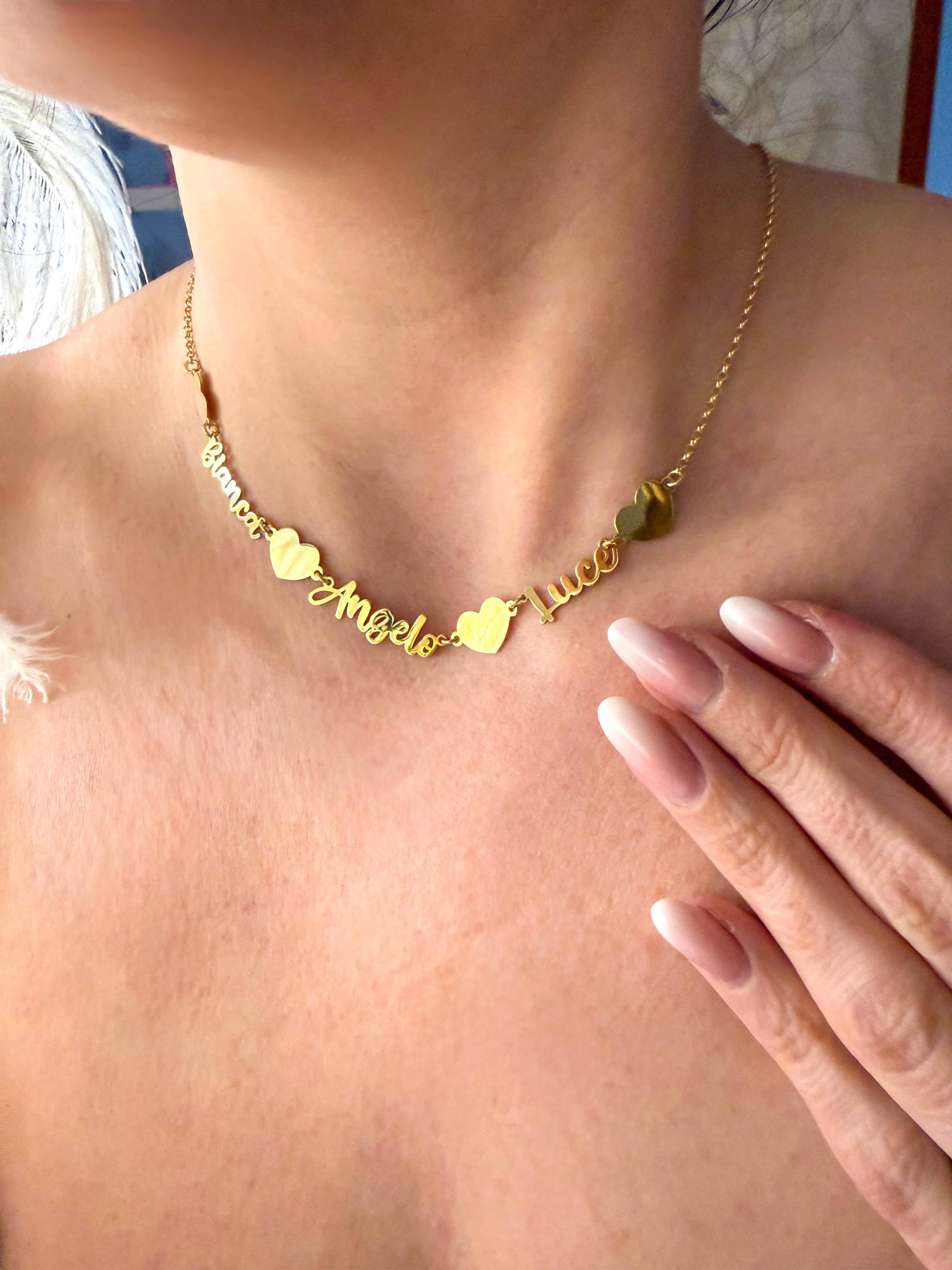 Collana Multi Nomi con Cuori