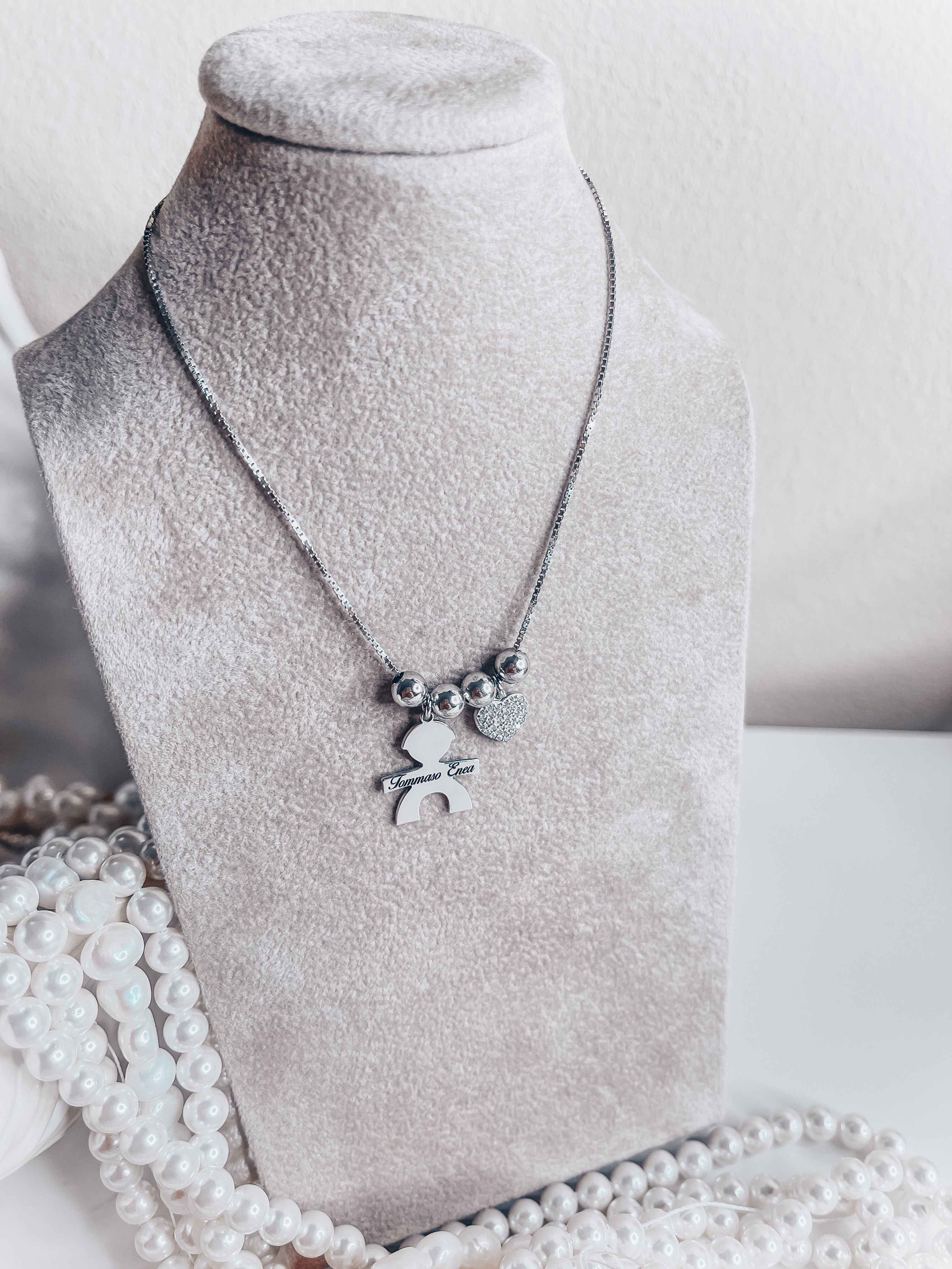 Collana Bebè Personalizzata con Cuore Liscio o Pavè