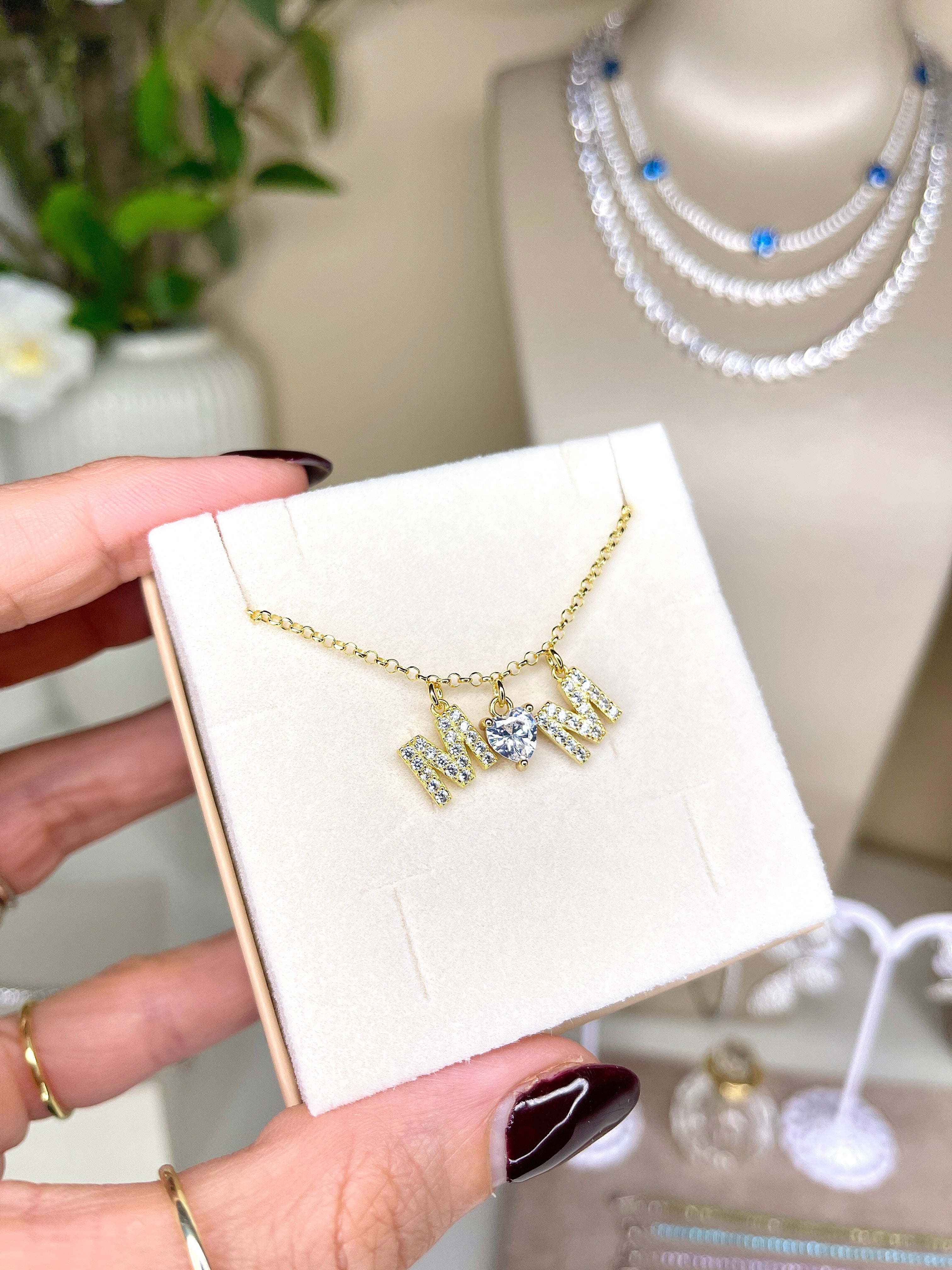 Collana MoM con Lettere e Cuore di Zirconi