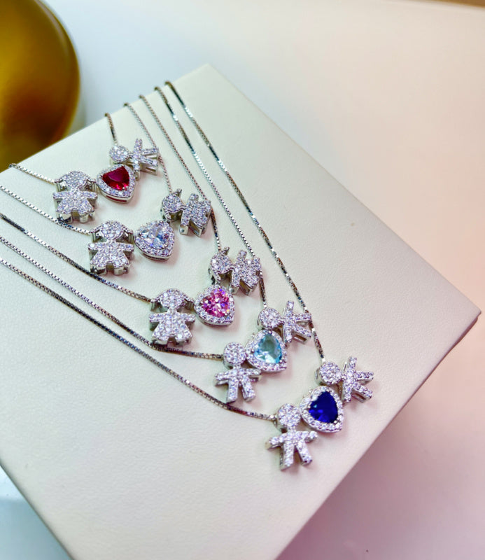 Collana Bebè di Zirconi Modello Catenina Passante con Cuore Colorato
