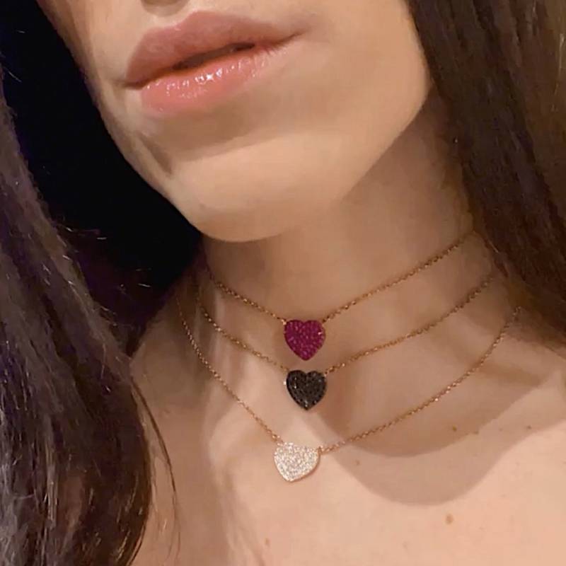 Collana ciondolo Cuore bombato in oro Rosa e argento con zirconi