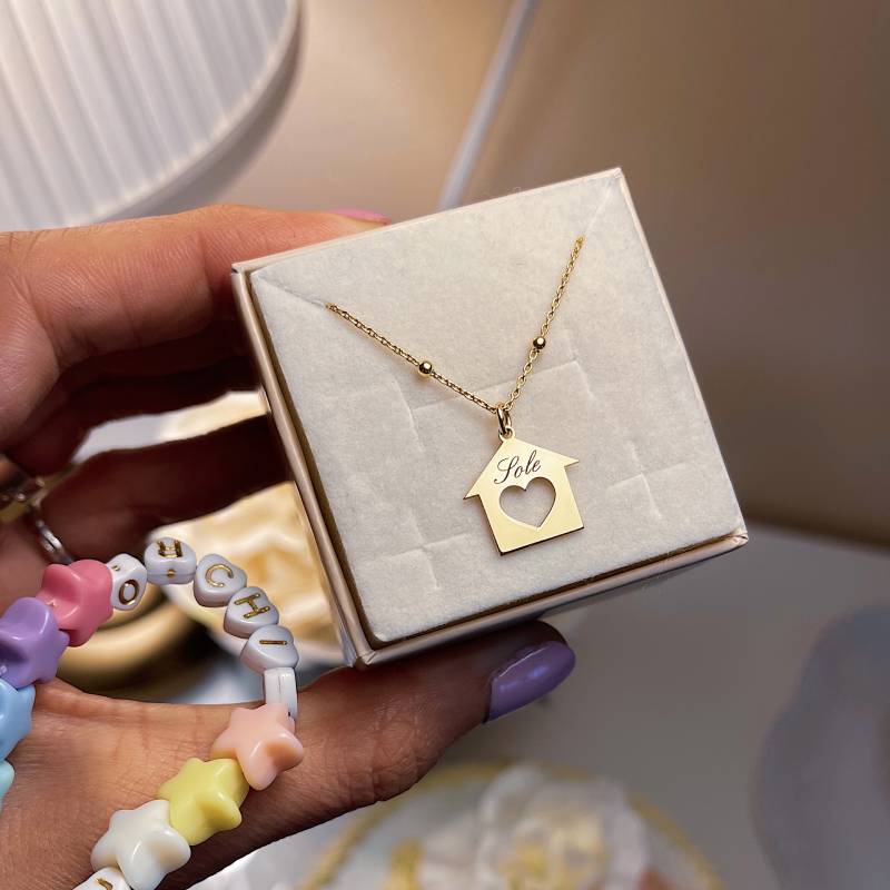 Collana Mini-Casetta Personalizzata Catenina Sferette Alternate – Orchid  Jewels
