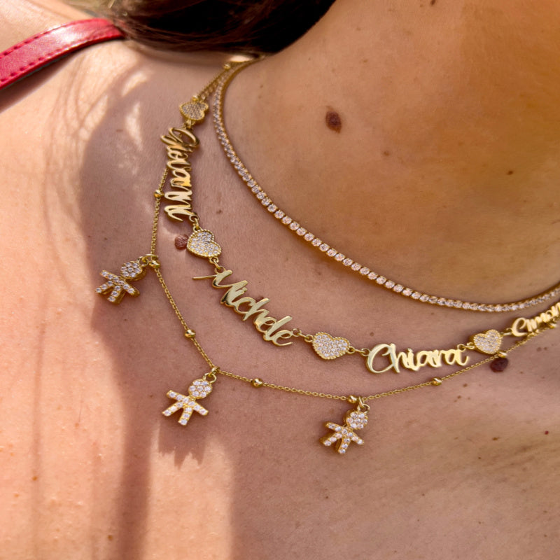 Collana Multi Nomi con Cuori