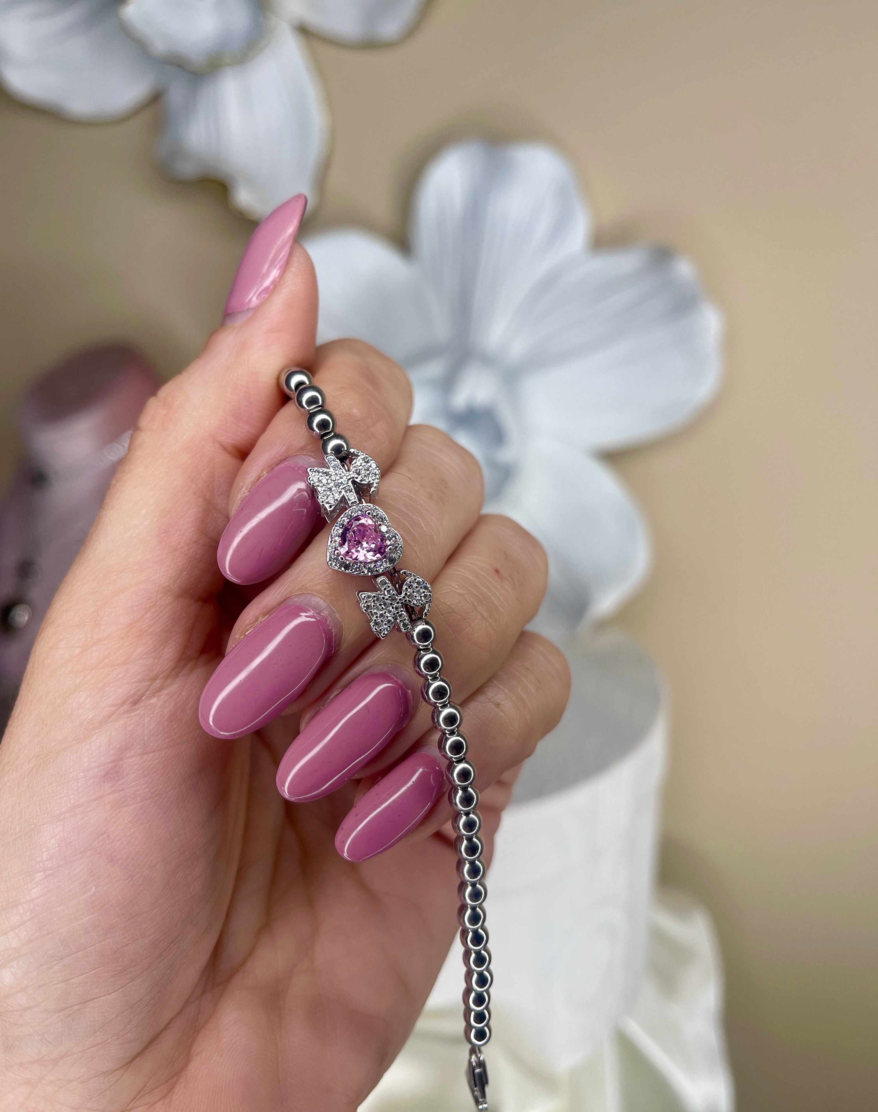 Bracciale Sferette con Bebè e Cuore Colorato
