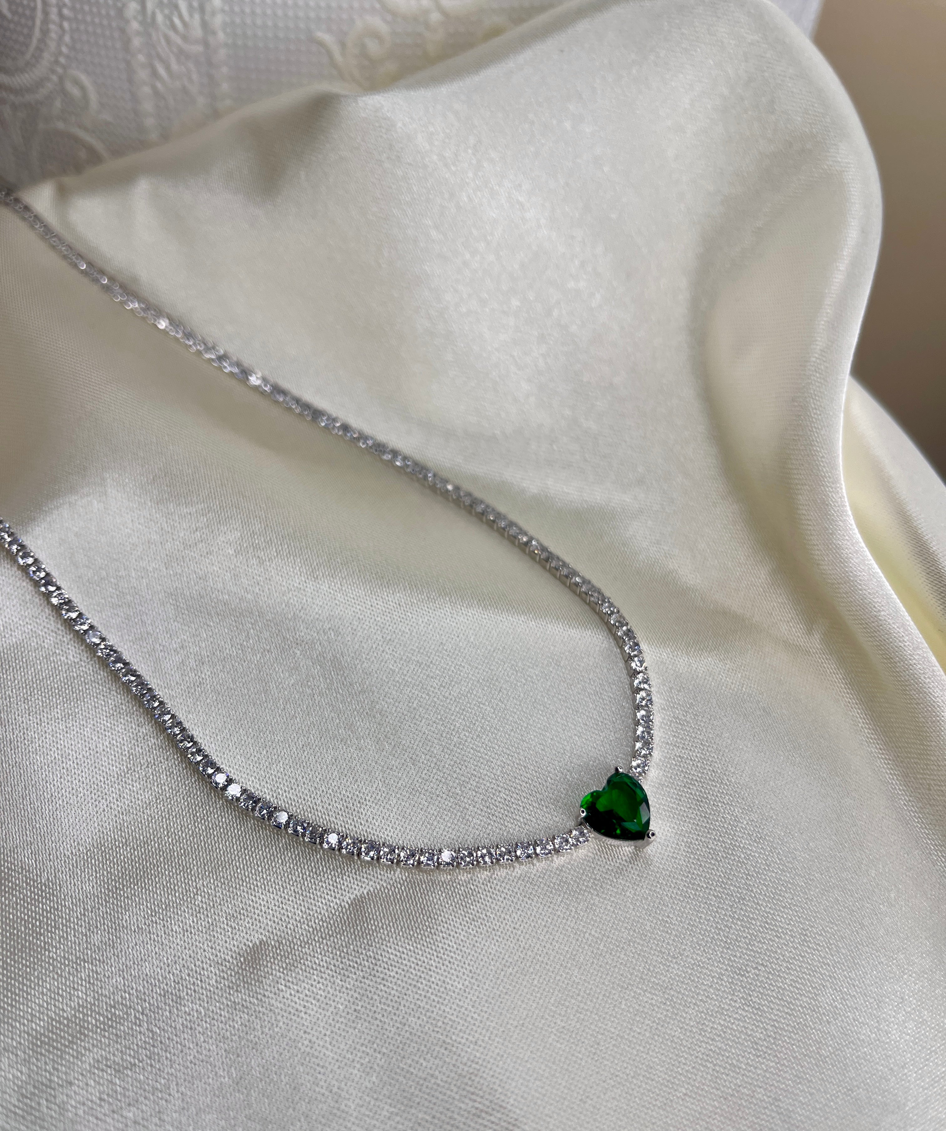 Collana Tennis con Cuore Verde Smeraldo – Orchid Jewels
