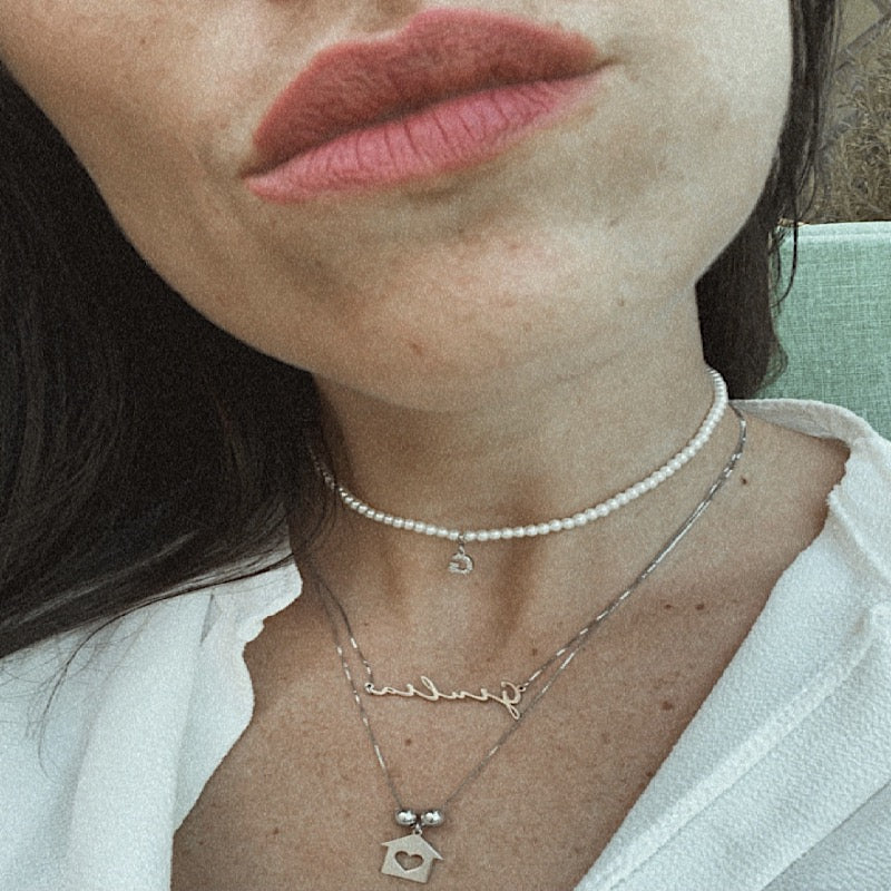 Chocker Filo di Perle con Iniziale Pavè
