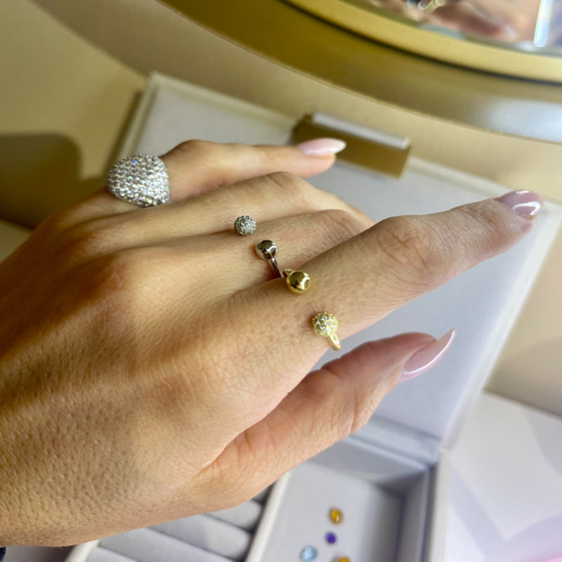 Anello Due Pallini Pavè di Zirconi