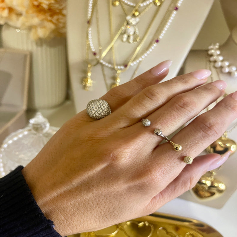 Anello Due Pallini Pavè di Zirconi